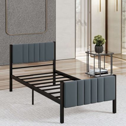 Lit simple en métal LUNOR 90 x 200 cm, anthracite, capacité de charge 120 kg