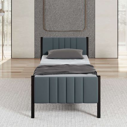 Lit simple en métal LUNOR 90 x 200 cm, anthracite, capacité de charge 120 kg