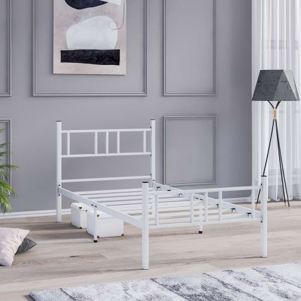 Lit simple en métal PIRON 90 x 200 cm, blanc — charge maximale 120 kg