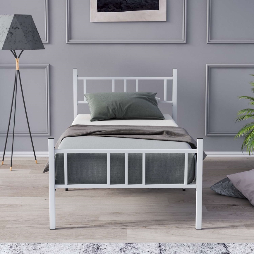 Lit simple en métal PIRON 90 x 200 cm, blanc — charge maximale 120 kg