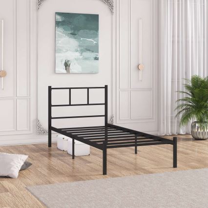 Lit simple métallique ROVAN 90x200 cm, noir, capacité de charge 120 kg