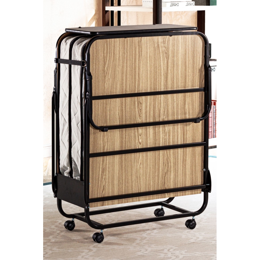 Lit simple pliant en métal blanc avec matelas HERON 80x190 cm, capacité de charge 120 kg