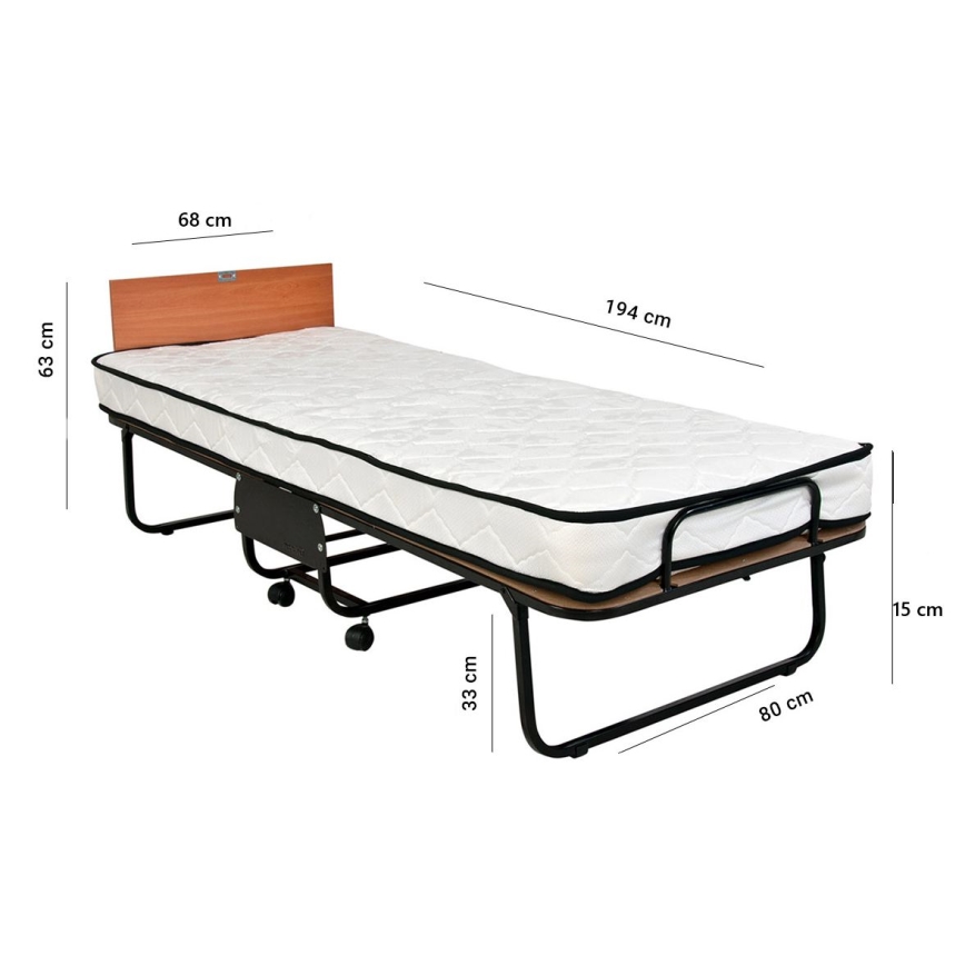 Lit simple pliant en métal blanc avec matelas HERON 80x190 cm, capacité de charge 120 kg