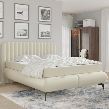 Lit tapissé ALEXA 180x200 cm beige avec matelas inclus et coffre de rangement