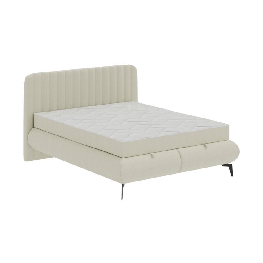 Lit tapissé ALEXA 180x200 cm beige avec matelas inclus et coffre de rangement