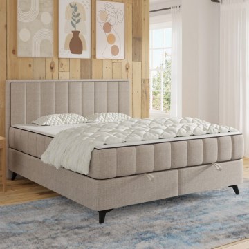 Lit tapissé ALICIA 140x200 cm avec matelas, surmatelas et coffre de rangement, beige