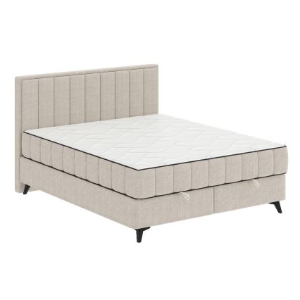 Lit tapissé ALICIA 140x200 cm avec matelas, surmatelas et coffre de rangement, beige