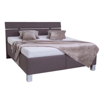 Lit tapissé ALIS 160 x 200 cm avec matelas et coffre de rangement, marron