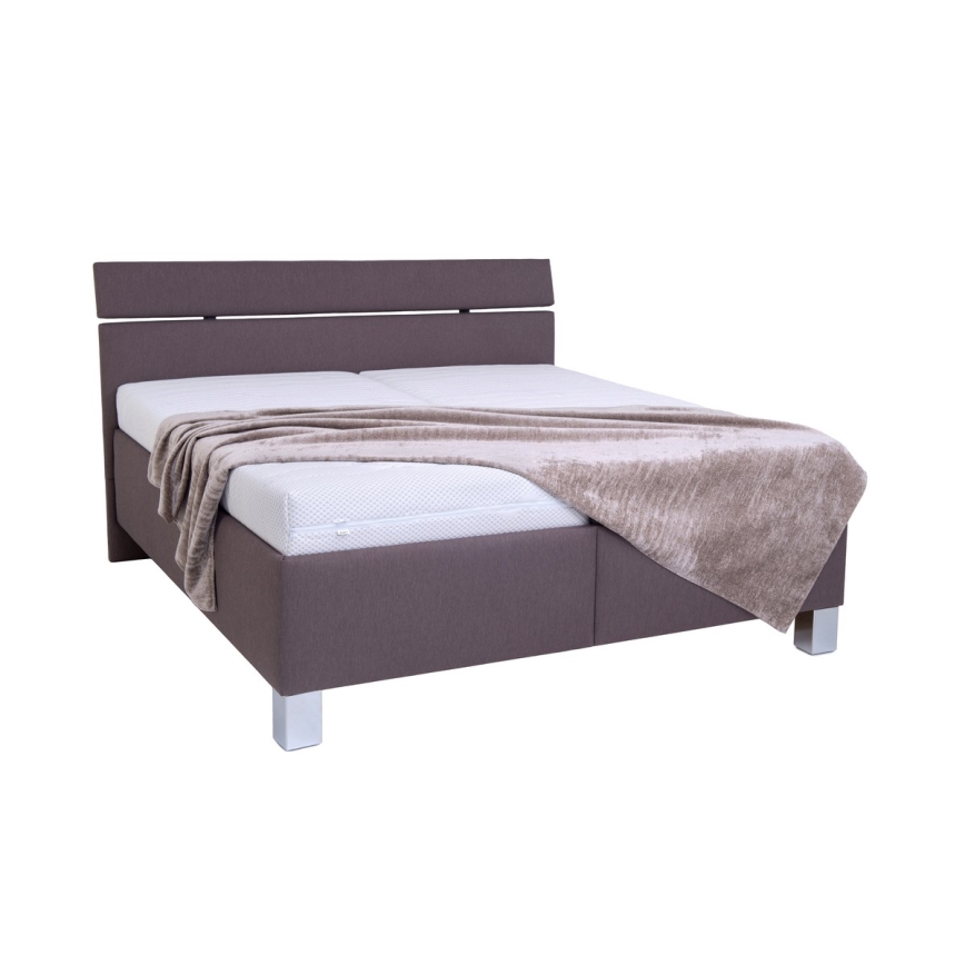 Lit tapissé ALIS 160 x 200 cm avec matelas et coffre de rangement, marron