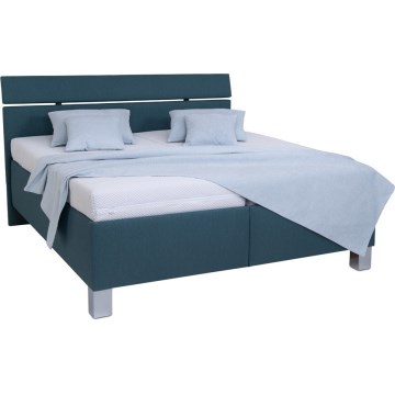 Lit tapissé ALIS 160x200 cm avec matelas et coffre de rangement, bleu pétrole