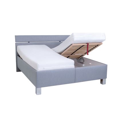 Lit tapissé ALIS 180 x 200 cm avec matelas et coffre de rangement, gris clair