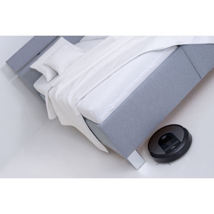 Lit tapissé ALIS 180 x 200 cm avec matelas et coffre de rangement, gris clair