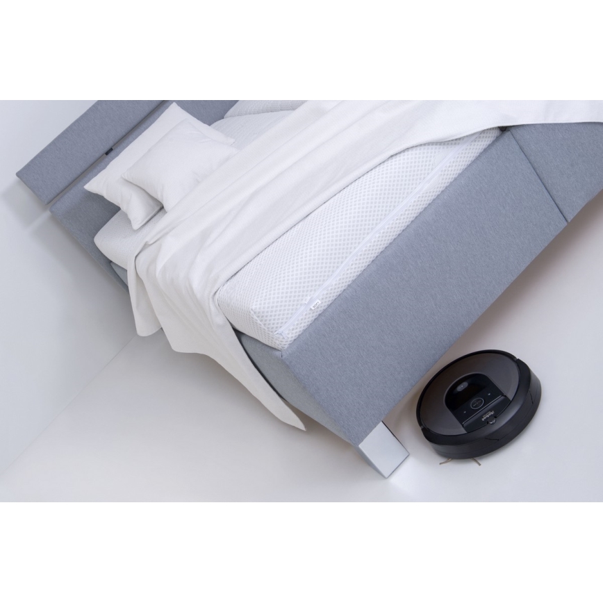 Lit tapissé ALIS 180 x 200 cm avec matelas et coffre de rangement, gris clair