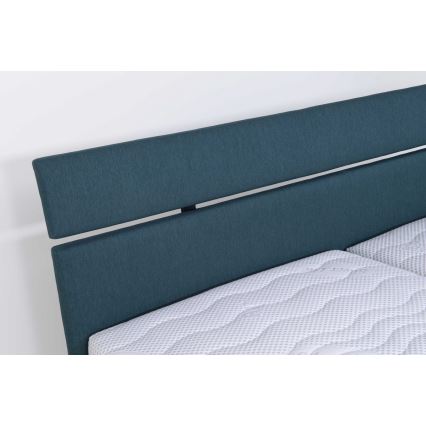 Lit tapissé ALIS 180x200 cm avec matelas et coffre de rangement, bleu pétrole