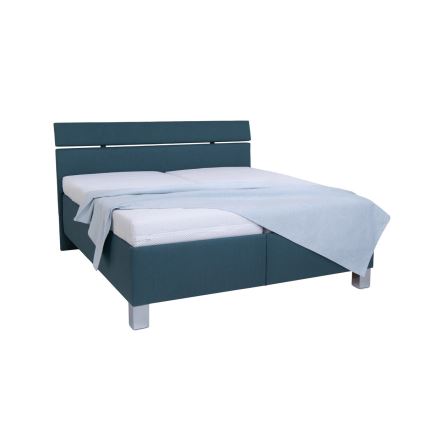 Lit tapissé ALIS 180x200 cm avec matelas et coffre de rangement, bleu pétrole