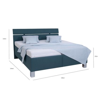 Lit tapissé ALIS 180x200 cm avec matelas et coffre de rangement, bleu pétrole