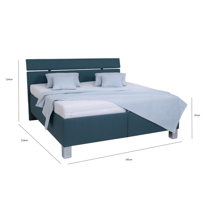 Lit tapissé ALIS 180x200 cm avec matelas et coffre de rangement, bleu pétrole