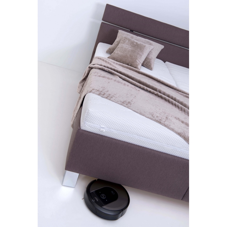 Lit tapissé ALIS 180x200 cm avec matelas inclus et coffre de rangement, marron