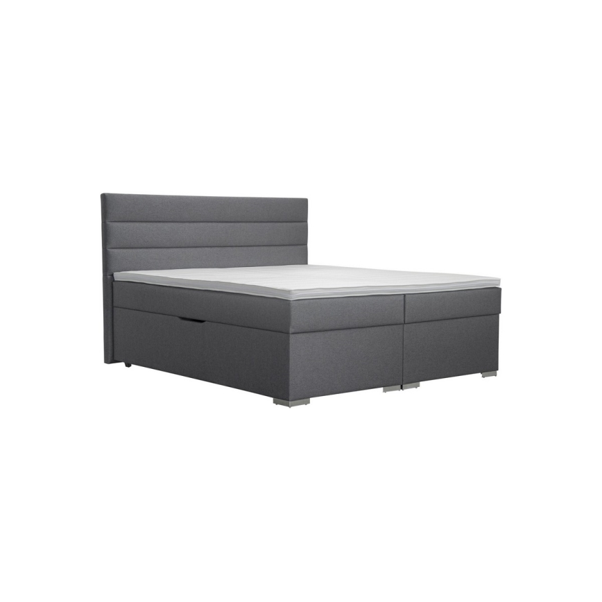 Lit tapissé NEW BOLERO 180x200 cm gris avec coffre de rangement et matelas avec surmatelas