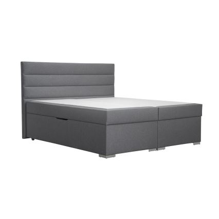 Lit tapissé NEW BOLERO 180x200 cm gris avec coffre de rangement et matelas avec surmatelas