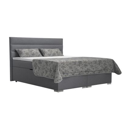 Lit tapissé NEW BOLERO 180x200 cm gris avec coffre de rangement et matelas avec surmatelas