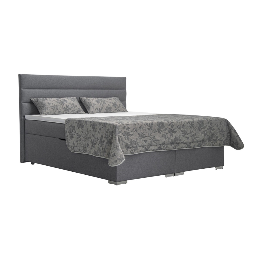 Lit tapissé avec rangement et matelas équipés de surmatelas NEW BOLERO 160x200 cm gris
