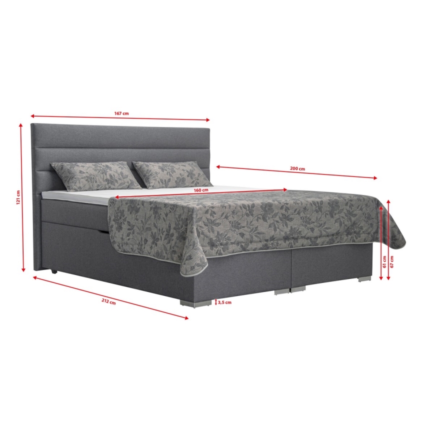 Lit tapissé avec rangement et matelas équipés de surmatelas NEW BOLERO 160x200 cm gris