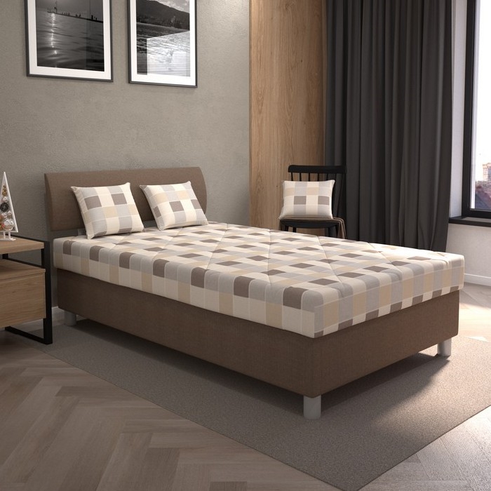 Lit tapissé avec coffre de rangement et matelas GEORGE 140x200 cm marron