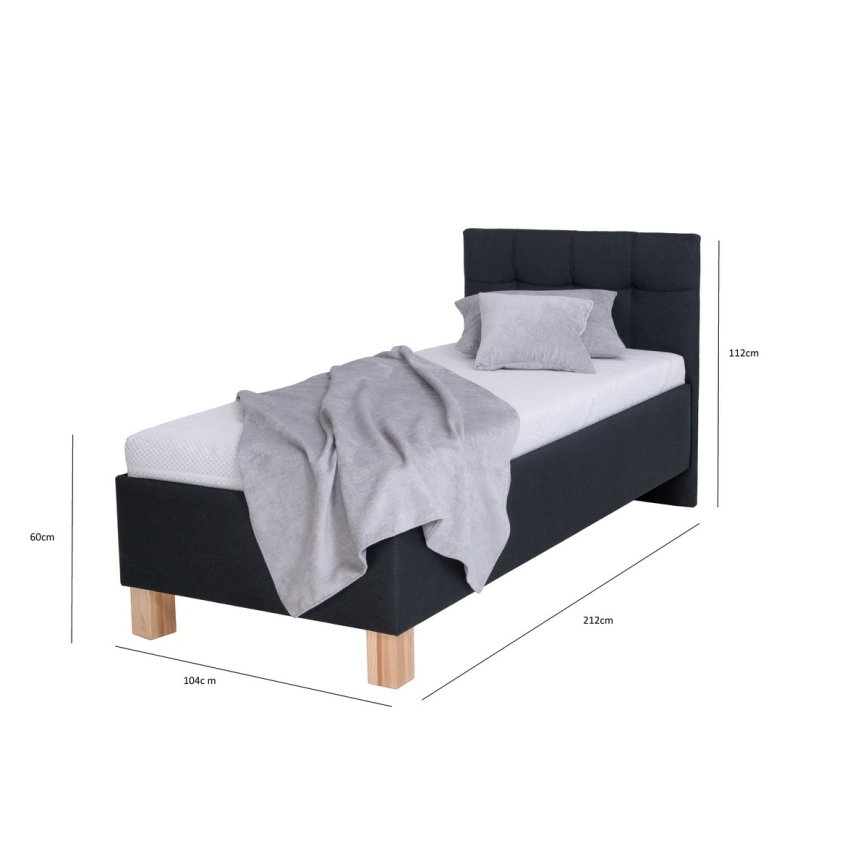 Lit tapissé avec coffre de rangement MARIA ONE 90x200 cm sans matelas, anthracite