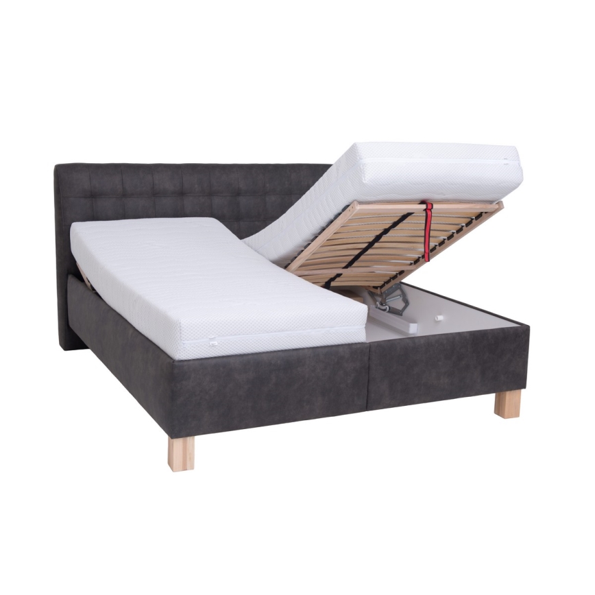 Lit tapissé avec coffre de rangement, sans matelas VIOLET 160 x 200 cm, gris foncé