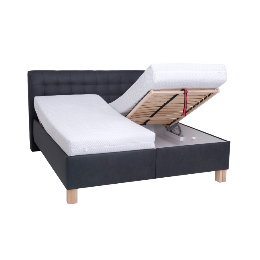 Lit tapissé avec coffre de rangement VIOLET 180 x 200 cm, anthracite — sans matelas