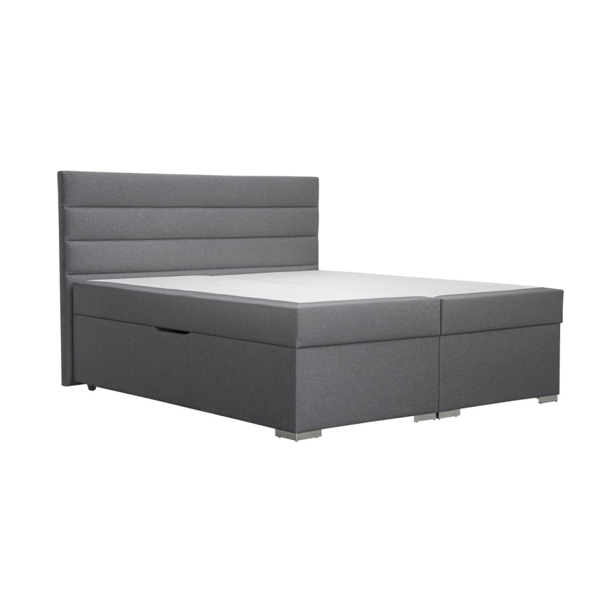 Lit rembourré NEW BOLERO 180x200 cm avec coffre de rangement et matelas avec surmatelas, gris