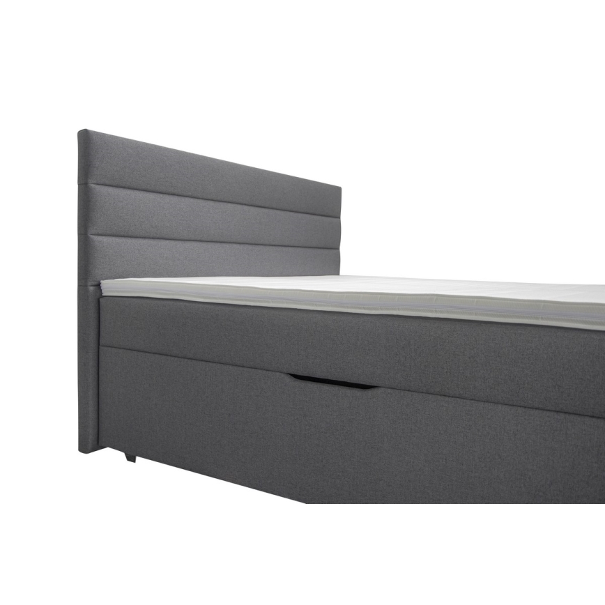 Lit rembourré NEW BOLERO 180x200 cm avec coffre de rangement et matelas avec surmatelas, gris