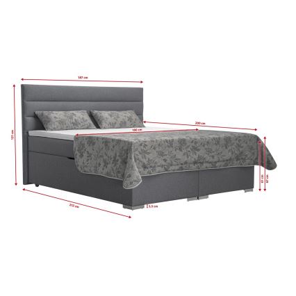 Lit rembourré NEW BOLERO 180x200 cm avec coffre de rangement et matelas avec surmatelas, gris