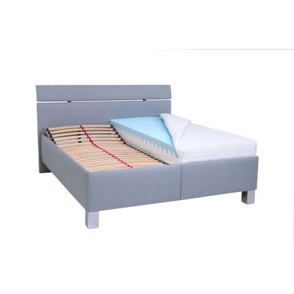 Lit tapissé avec matelas et coffre de rangement ALIS 160x200 cm gris clair