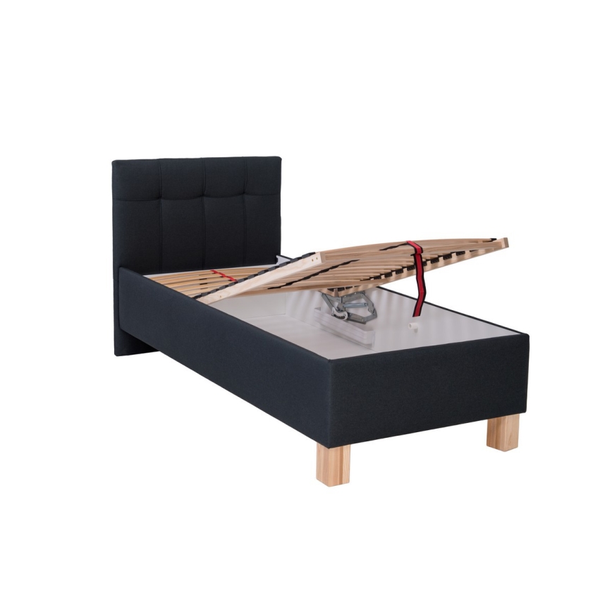 Lit tapissé avec matelas et coffre de rangement MARIA ONE 90 x 200 cm anthracite