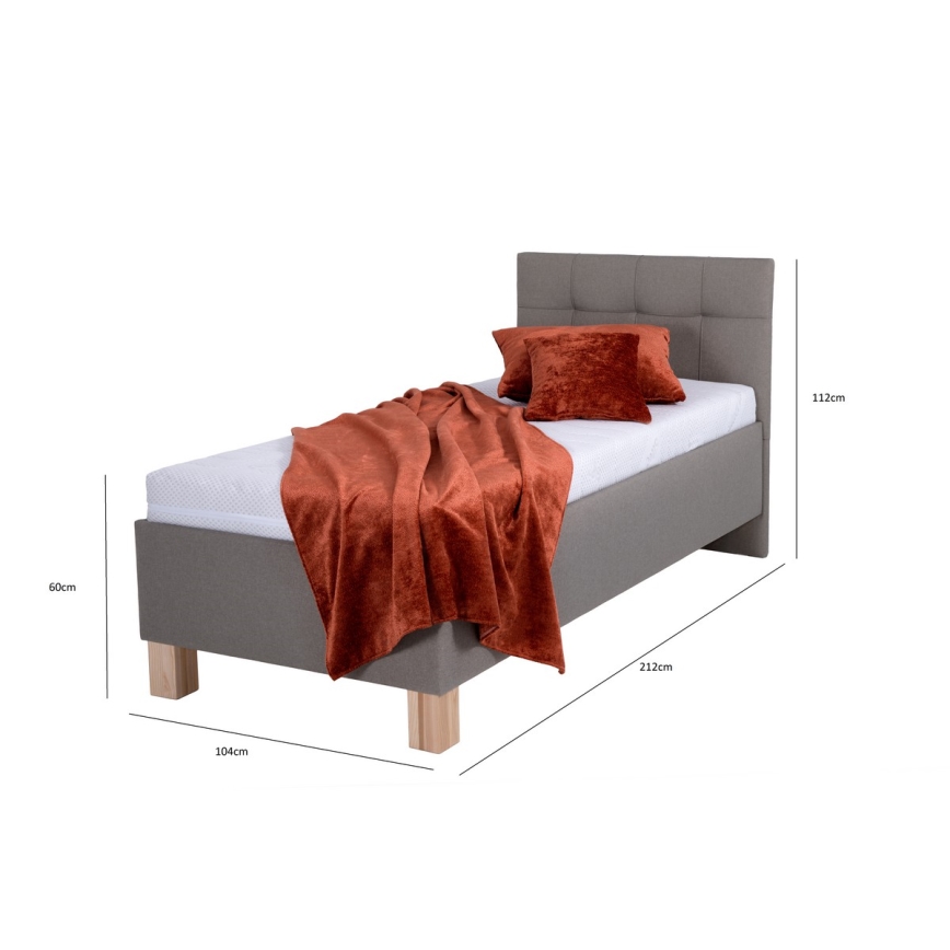 Lit tapissé avec matelas et coffre de rangement MARIA ONE 90x200 cm taupe