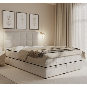 Lit tapissé avec matelas et espace de rangement GRACE 140x200 cm beige