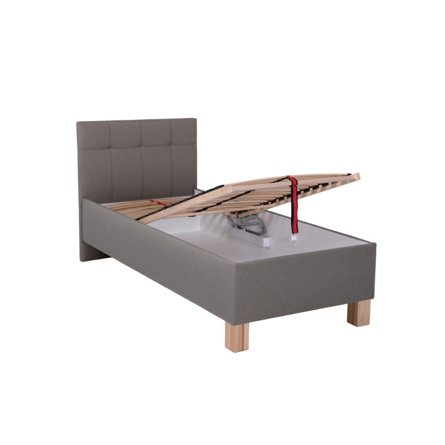 Lit tapissé avec rangement intégré MARIA ONE 90x200 cm taupe, sans matelas