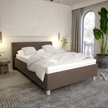 Lit tapissé DALMA 140x200 cm avec coffre de rangement et matelas, gris/marron