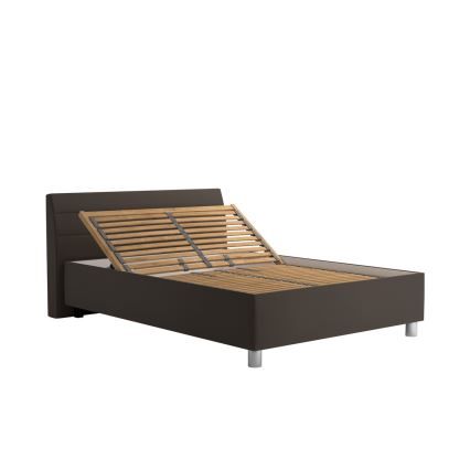 Lit tapissé DALMA 140x200 cm avec coffre de rangement et matelas, gris/marron