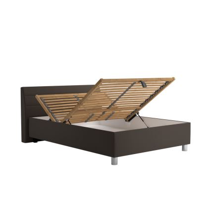 Lit tapissé DALMA 140x200 cm avec coffre de rangement et matelas, gris/marron