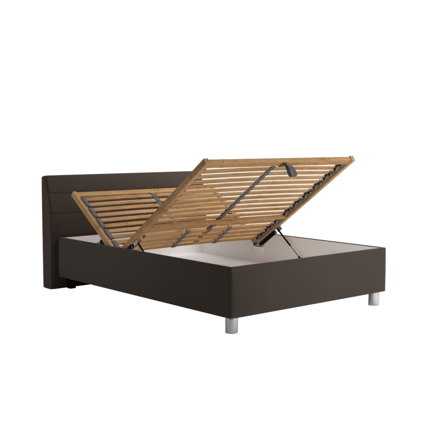 Lit tapissé DALMA 140x200 cm avec coffre de rangement et matelas, gris/marron