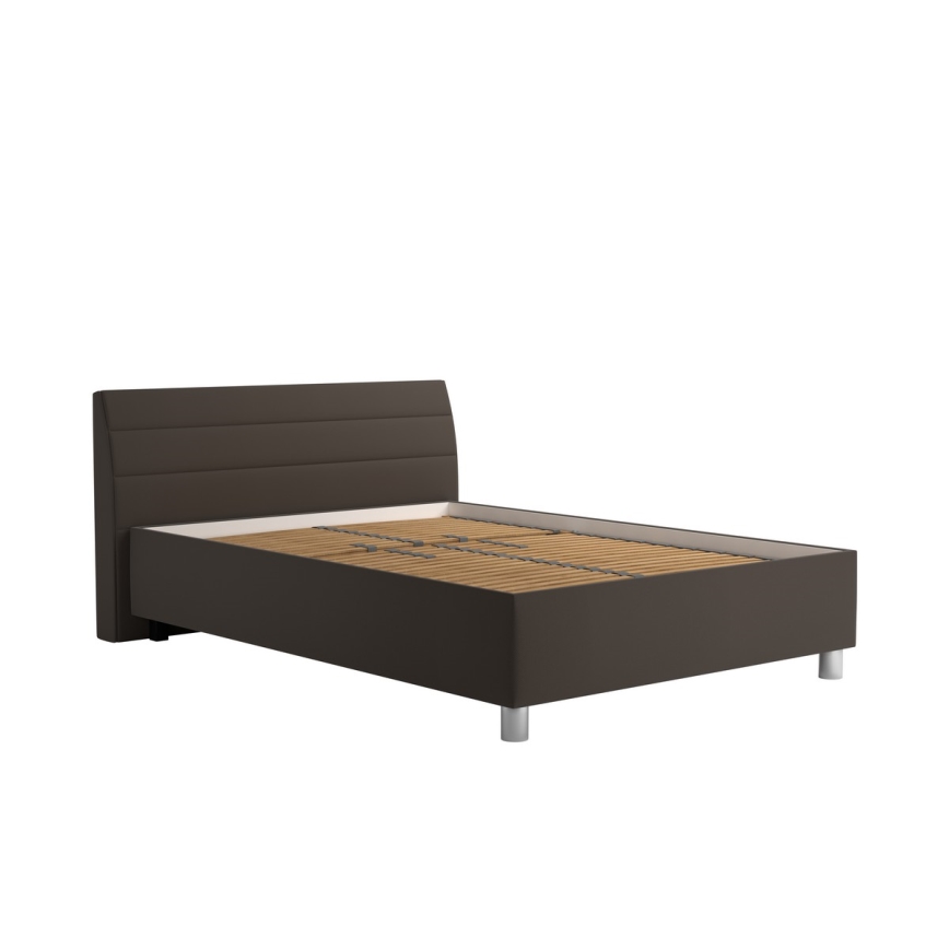 Lit tapissé DALMA 140x200 cm avec coffre de rangement et matelas, gris/marron