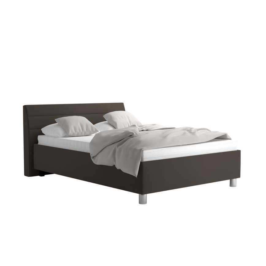 Lit tapissé DALMA 140x200 cm avec coffre de rangement et matelas, gris/marron