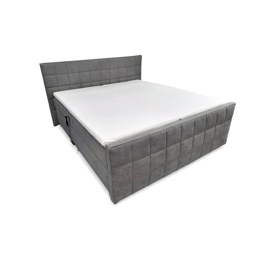 Lit rembourré réglable électriquement avec matelas et surmatelas HELEN 180 x 200 cm gris