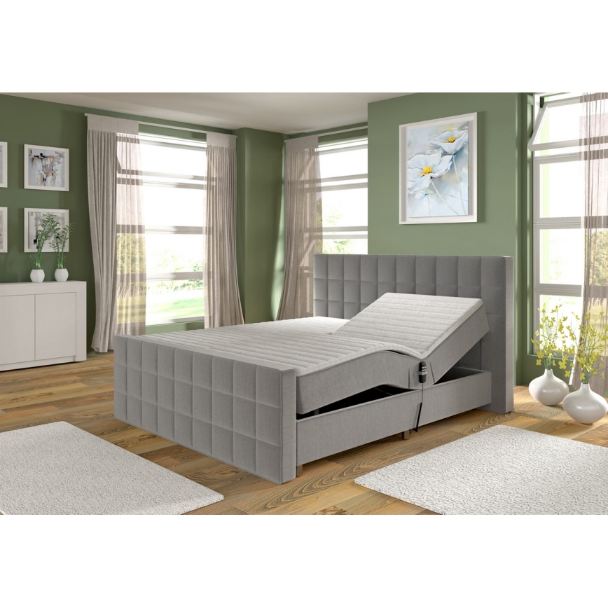 Lit rembourré réglable électriquement avec matelas et surmatelas HELEN 180 x 200 cm gris