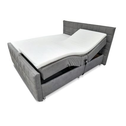 Lit rembourré réglable électriquement avec matelas et surmatelas HELEN 180 x 200 cm gris