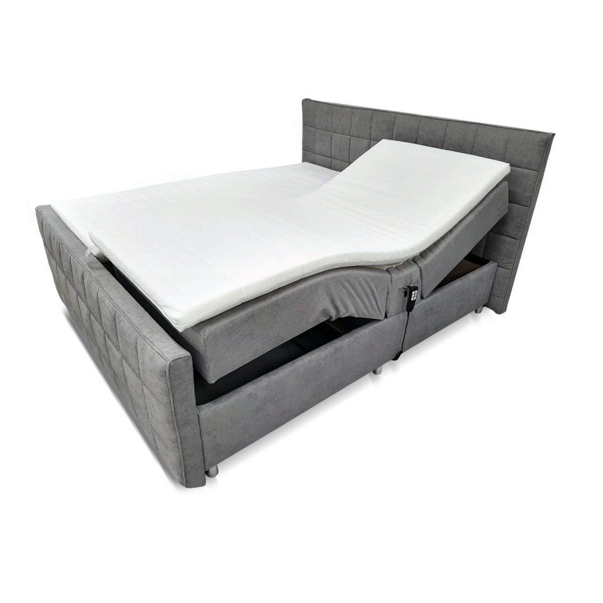 Lit rembourré réglable électriquement avec matelas et surmatelas HELEN 180 x 200 cm gris