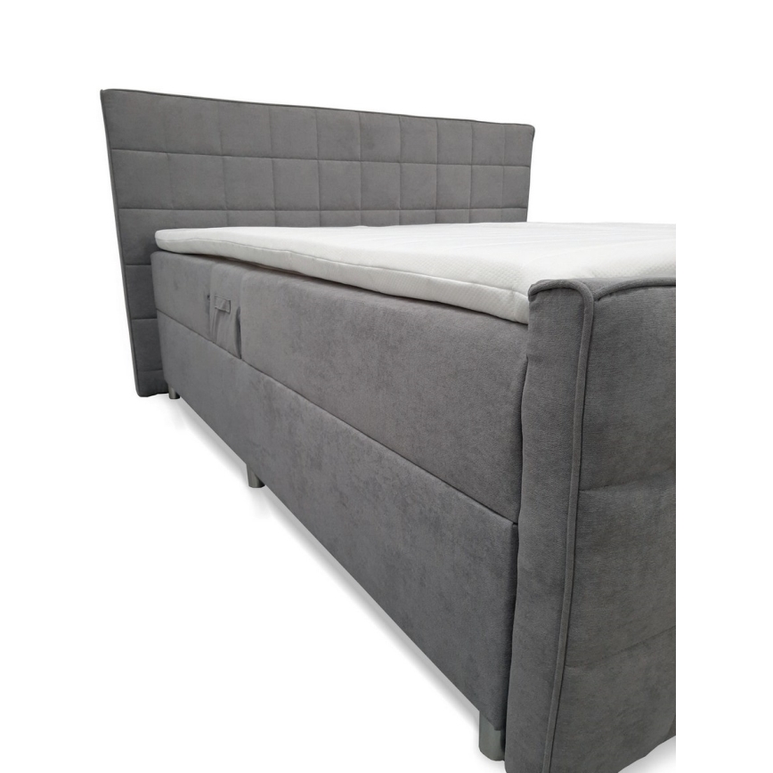 Lit rembourré réglable électriquement avec matelas et surmatelas HELEN 180 x 200 cm gris